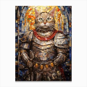 Mosaic Of A Cat In Medieval Armour Canvas Print