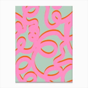 Retro Lines Abstract Brush Shapes Pink And Green Canvas Print