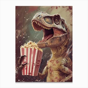T Rex Dinosaur Eating Popcorn At The Cinema 1 Canvas Print