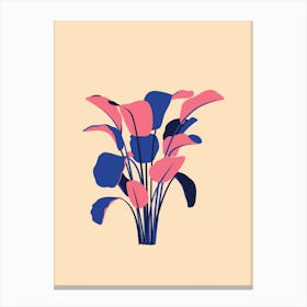 Pink And Blue Flowers in soft orange background wallart printable Canvas Print