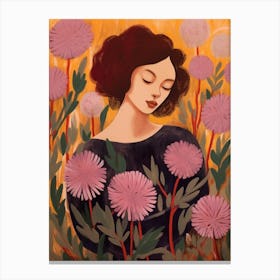 Woman With Autumnal Flowers Globe Amaranth Canvas Print