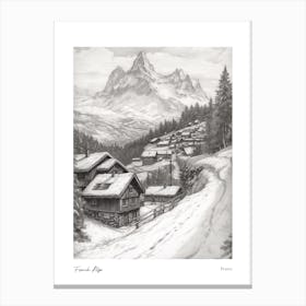 French Alps France Pencil Sketch 6 Watercolour Travel Poster Canvas Print