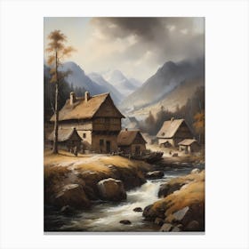 In The Wake Of The Mountain A Classic Painting Of A Village Scene (33) Canvas Print