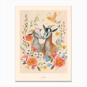Folksy Floral Animal Drawing Goat 5 Poster Canvas Print