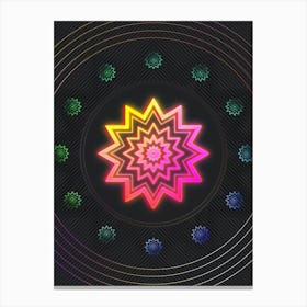 Neon Geometric Glyph in Pink and Yellow Circle Array on Black n.0452 Canvas Print
