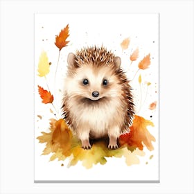 Hedgehog Watercolour In Autumn Colours 1 Canvas Print