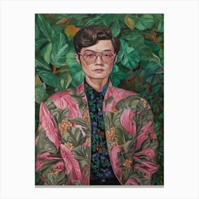 Floral Handpainted Portrait Of Daniel Kwan 3 Canvas Print