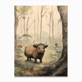 Storybook Animal Watercolour Buffalo 3 Canvas Print