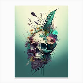 Skull With Splatter Effects 1 Botanical Canvas Print