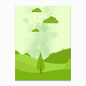 Green Landscape With Trees And Clouds Canvas Print
