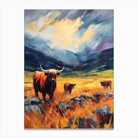 Highland Cows Brushstroke Style Canvas Print