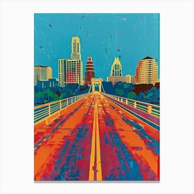 Congress Avenue Bridge Austin Texas Colourful Blockprint 1 Canvas Print