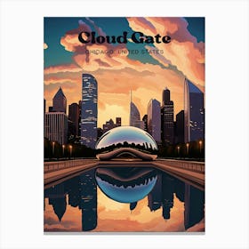 Cloud Gate Chicago The Bean Digital Travel Art Canvas Print