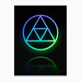 Neon Blue and Green Abstract Geometric Glyph on Black n.0061 Canvas Print