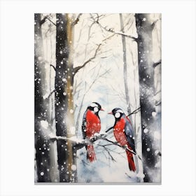Winter Watercolour Woodpecker 1 Canvas Print