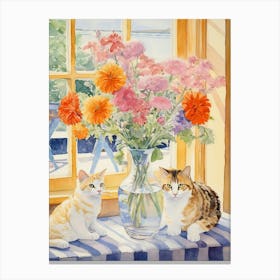 Cat With Daises Flowers Watercolor Mothers Day Valentines 5 Canvas Print