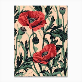 Red Poppies Seamless Pattern Canvas Print