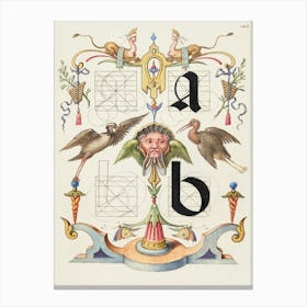 Guide For Constructing The Letters A And B From Mira Calligraphiae Monumenta, Joris Hoefnagel Canvas Print