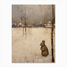 Vintage Winter Animal Painting Rabbit 3 Canvas Print