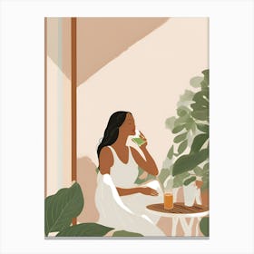 Illustration Of A Woman Drinking Tea Canvas Print