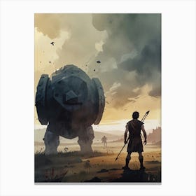 Man In Front Of A Giant Robot Canvas Print