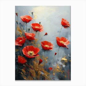 Gold Plated Red Poppy Flowers Canvas Print