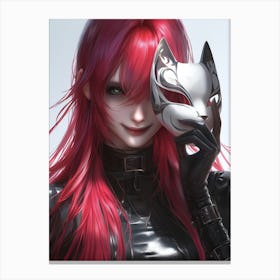 Red Haired Girl With Cat Mask Canvas Print