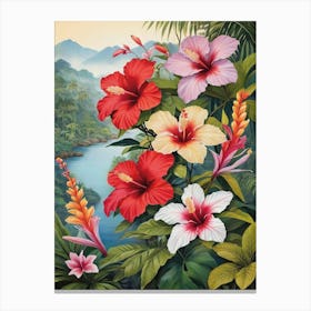 Hibiscus Landscape Painting Canvas Print