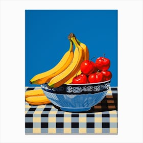 Bananas In A Bowl Blue Checkerboard 1 Canvas Print