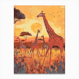 Group Of Giraffes In The Sunset 3 Canvas Print