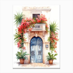 Palma De Mallorca, Spain   Mediterranean Doors Watercolour Painting 3 Canvas Print