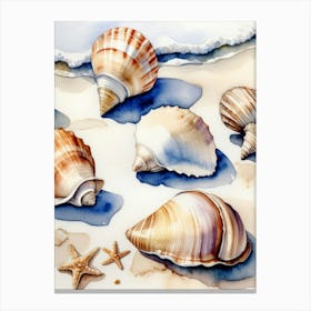 Seashells on the beach, watercolor painting 24 Canvas Print
