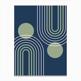 Mid Century Modern Geometric B21 In Navy Blue And Sage Green (Rainbow And Sun Abstract) 01 01 Canvas Print