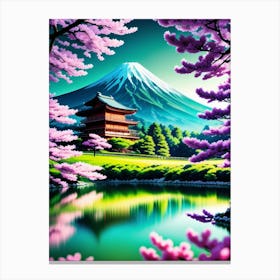 Japanese Cherry Blossoms Mount Fuji Japan Beautiful Lake Landscape Canvas Print