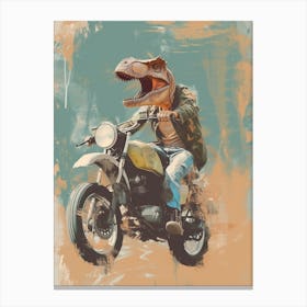 Dinosaur Portrait On A Motorbike Canvas Print