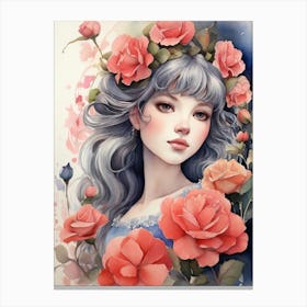 Girl With Roses Canvas Print