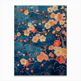 Elegant Japanese Koi Fish Illustration with Vibrant Botanical Accents Canvas Print