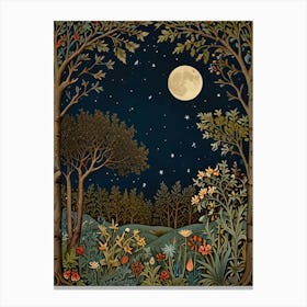 Moonlight In The Woods Style William Morris Art Print 10 Canvas Print