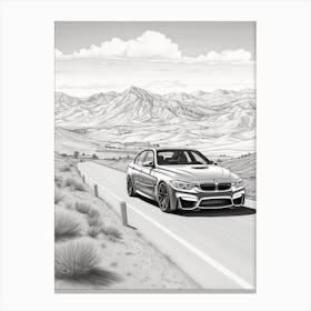 Bmw M3 Open Road Line Drawing 4 Canvas Print