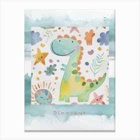 Starry Dinosaur Muted Pastels Pattern 2 Poster Canvas Print