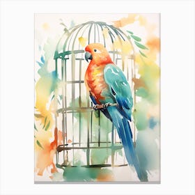 Watercolour Bird And Birdcage 1 Canvas Print