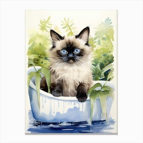 Balinese Cat In Bathtub Botanical Bathroom 7 Canvas Print