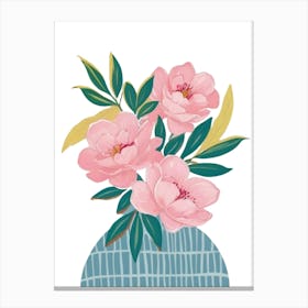 Peony Flowers In Blue Vase Canvas Print