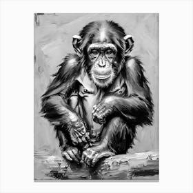 Chimpanzee Portrait Black And White Canvas Print