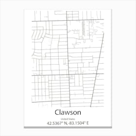 Clawson,United States Minimalist Map 1 Canvas Print