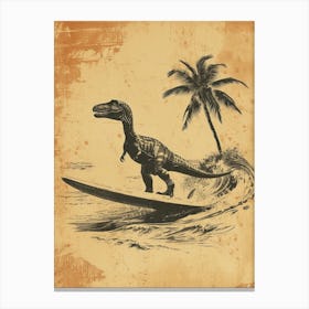 Vintage Compsognathus Dinosaur On A Surf Board 3 Canvas Print
