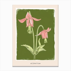 Pink & Green Aconitum 1 Flower Poster Canvas Print