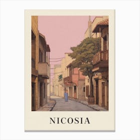 Nicosia Cyprus 3 Vintage Pink Travel Illustration Poster Canvas Print