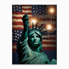 Statue Of Liberty With Fireworks Canvas Print