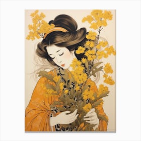Nokanzou Goldenrod Vintage Japanese Botanical And Geisha Canvas Print